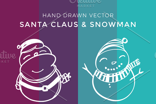 Hand Drawn Vector Santa + Snowman