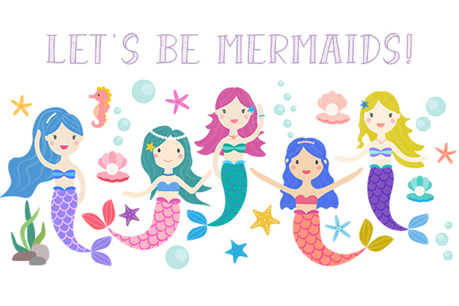 Let's be mermaids clipart in Illustrations - product preview 8