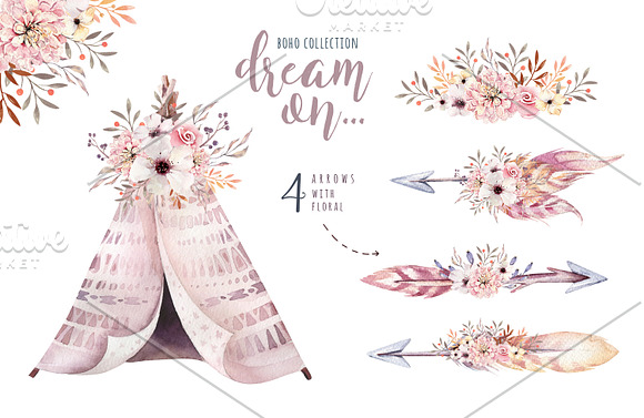 Watercolor boho collection in Illustrations - product preview 2