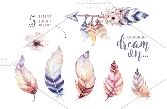 Watercolor boho collection in Illustrations - product preview 3