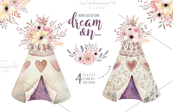 Watercolor boho collection in Illustrations - product preview 5