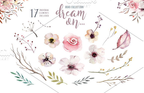 Watercolor boho collection in Illustrations - product preview 6