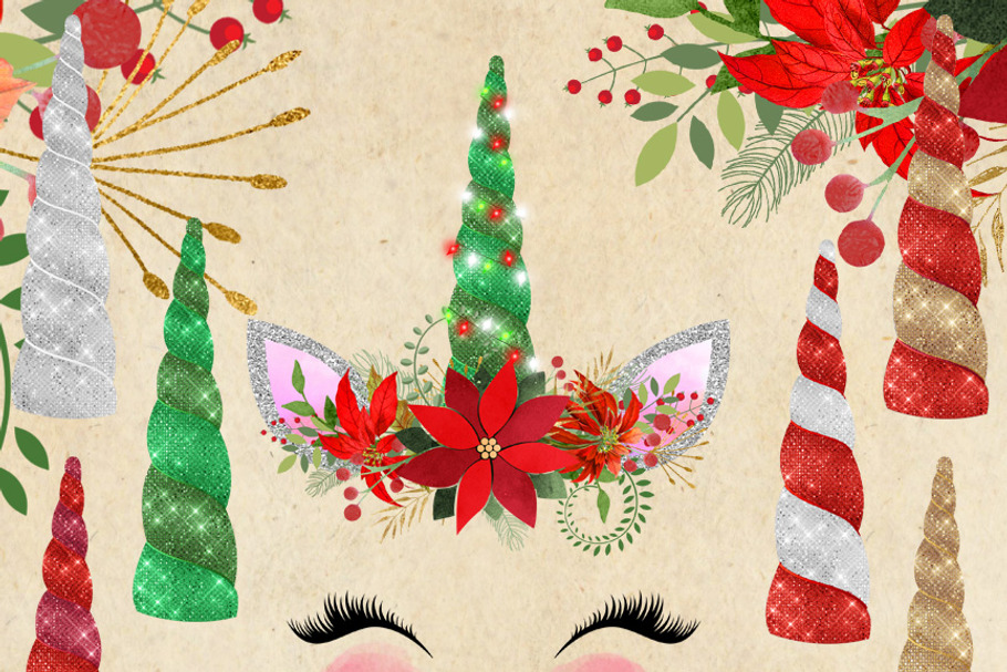 Christmas Unicorn Faces and Horns in Illustrations - product preview 8