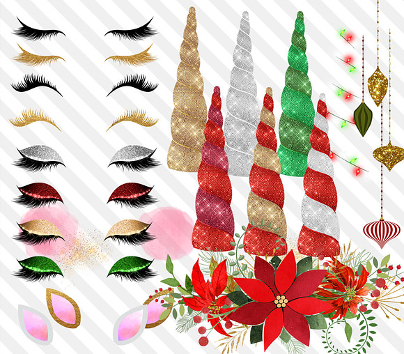 Christmas Unicorn Faces and Horns in Illustrations - product preview 2