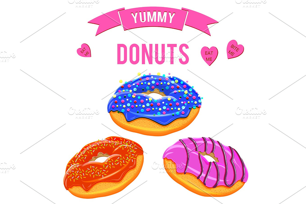 Donuts set. Collection of tasty donuts with different icings in Objects - product preview 8
