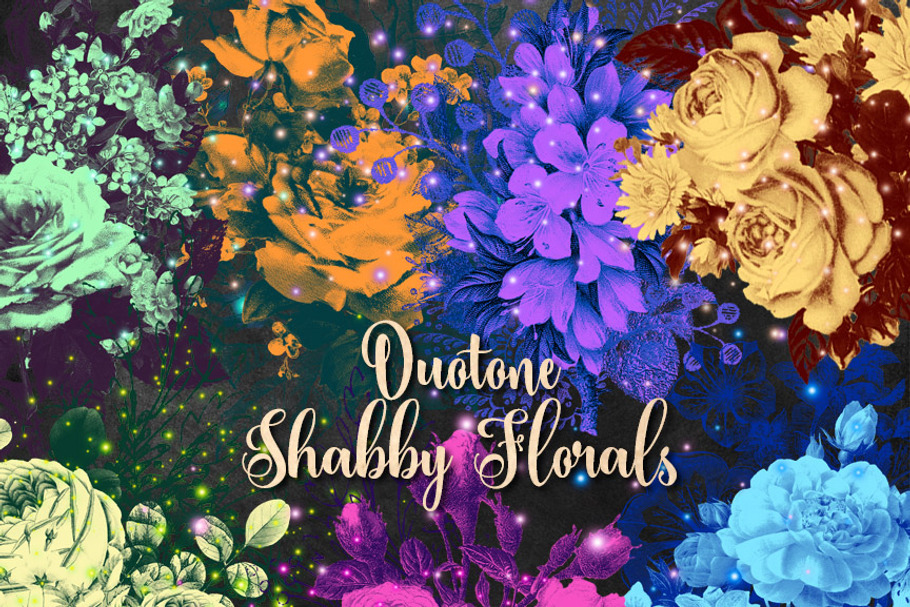 Duotone Shabby Floral Clipart in Objects - product preview 8