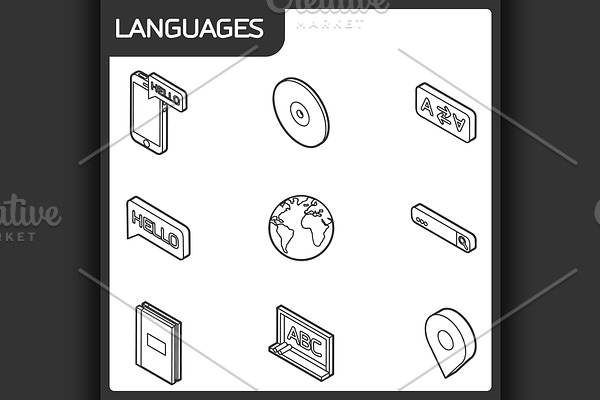 Languages outline isometric icons