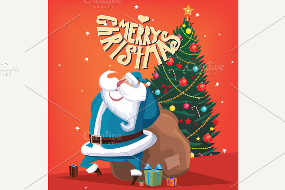 Merry Christmas Santa Claus with spruce in Illustrations - product preview 8