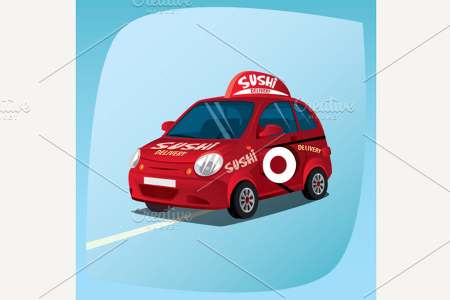Isolated sushi delivery car in Illustrations - product preview 8