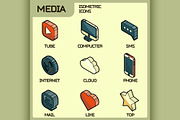 Media color isometric icons set