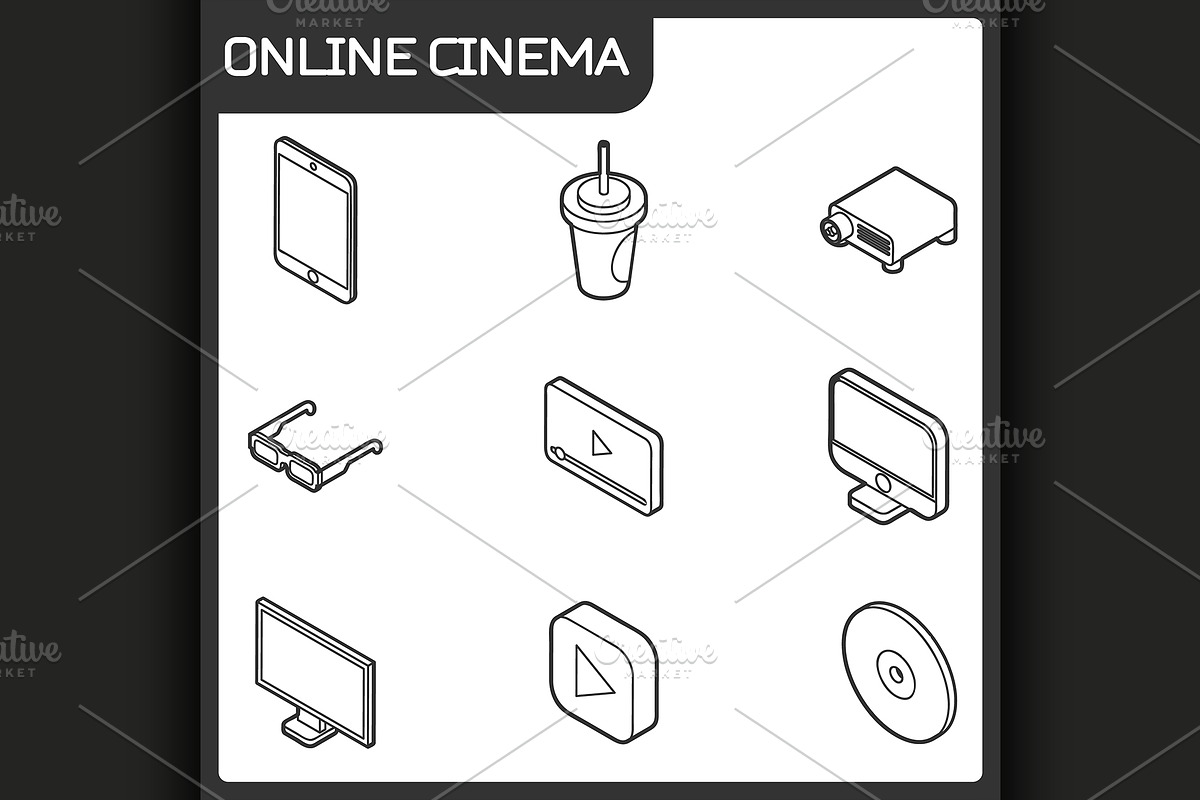 Online cinema isometric icons in Illustrations - product preview 8