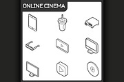 Online cinema isometric icons