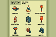 Party color isometric icons set