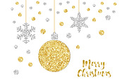 Festive luxury banner Merry Christmas with glamour golden glitter confetti