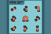Pipes color outline isometric icons