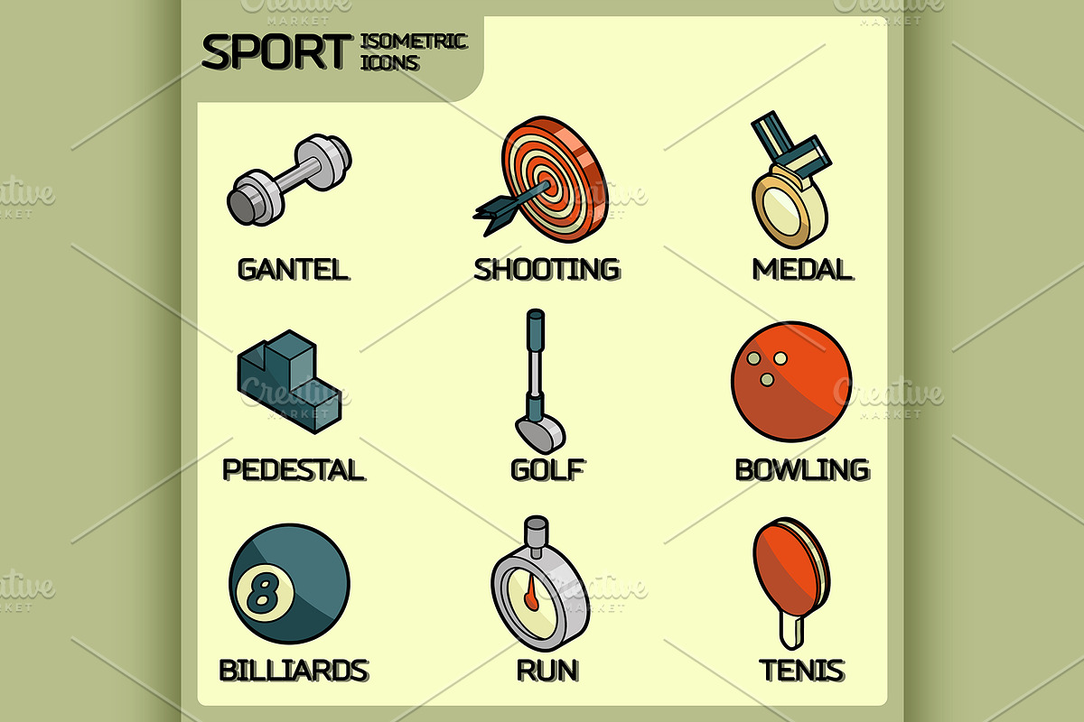 Sport color outline isometric icons in Illustrations - product preview 8