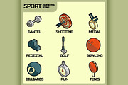 Sport color outline isometric icons