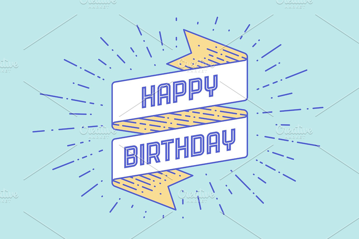 Vintage ribbon with text Happy Birthday in Illustrations - product preview 8