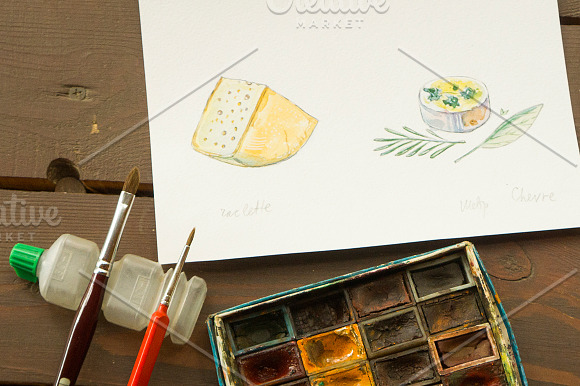 Watercolor cheese set-3 in Illustrations - product preview 2