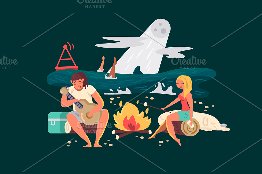 Night picnic on beach in Illustrations - product preview 8