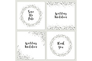 Set of luxury wedding card templates with silver glitter confetti