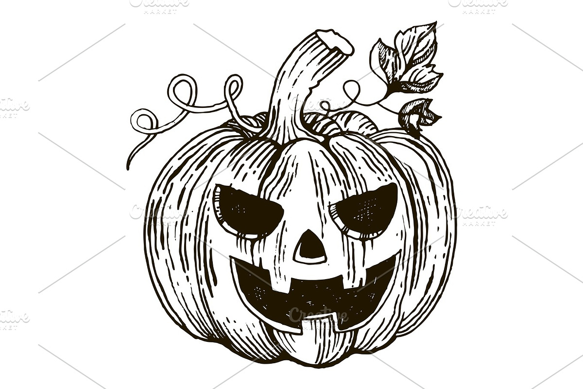 Halloween pumpkin engraving style vector in Illustrations - product preview 8