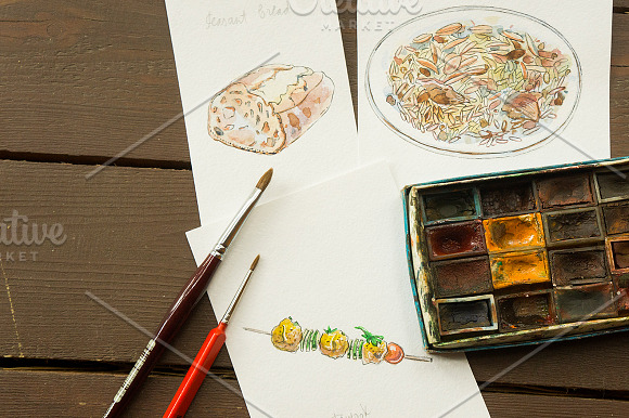 Watercolor Mediterranean food set-1 in Illustrations - product preview 2