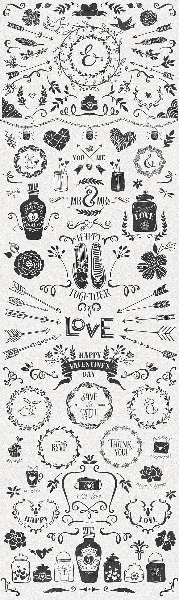 Hand Drawn Romantic Decoration Pack in Illustrations - product preview 1