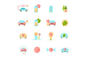 Electric Car icons set. Colored material design signs.