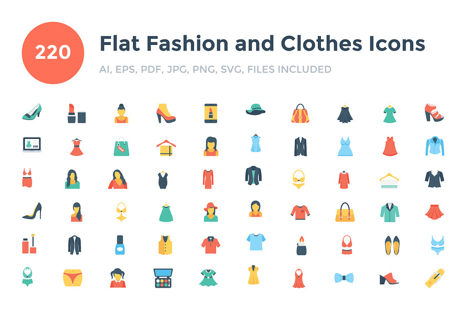 220 Flat Fashion and Clothes Icons 