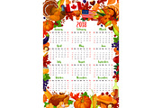 Calendar template with Thanksgiving holiday frame