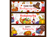 Thanksgiving day vector harvest greeting banners