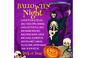 Halloween trick or treat poster with grim reaper