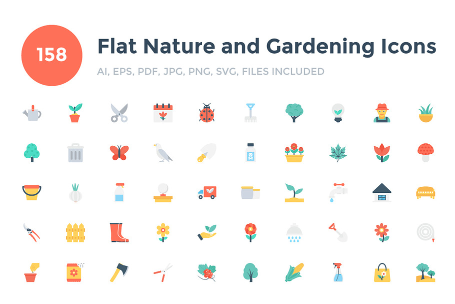 158 Flat Nature and Gardening Icons  in Graphics - product preview 8