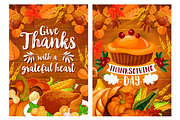 Thanksgiving dinner poster set with turkey and pie