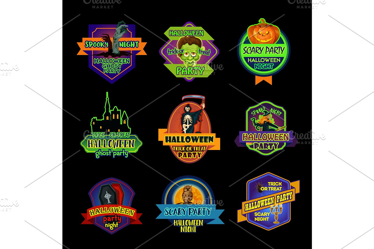 Halloween holiday night label or ghost party badge in Graphics - product preview 8