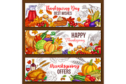 Thanksgiving day vector sketch harvest banners