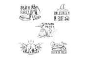 Halloween night party vector sketch icons