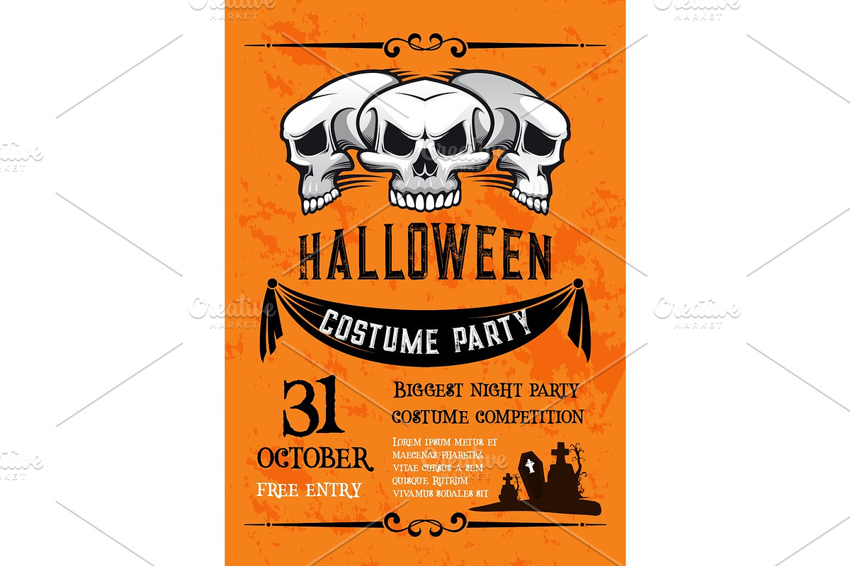 Halloween skull banner for costume party template in Illustrations - product preview 8