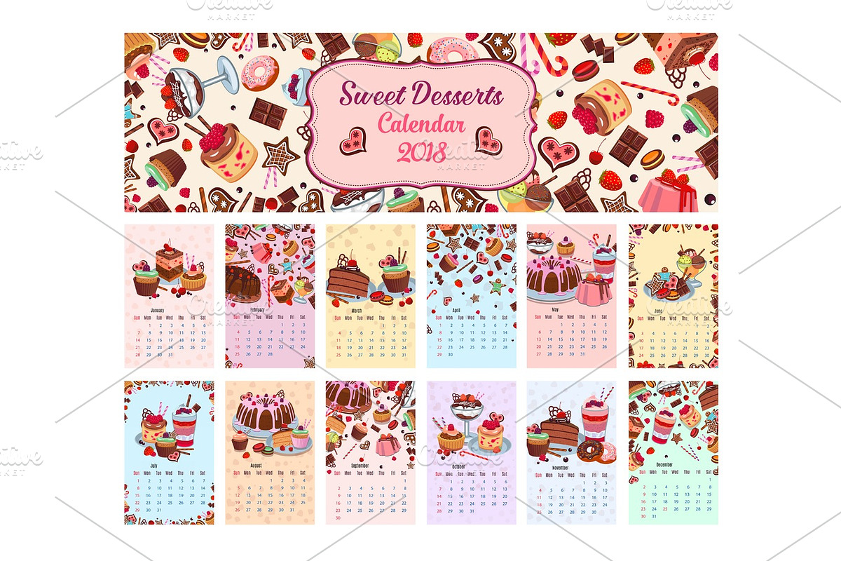 Bakery shop vector dessets calendar 2018 in Illustrations - product preview 8