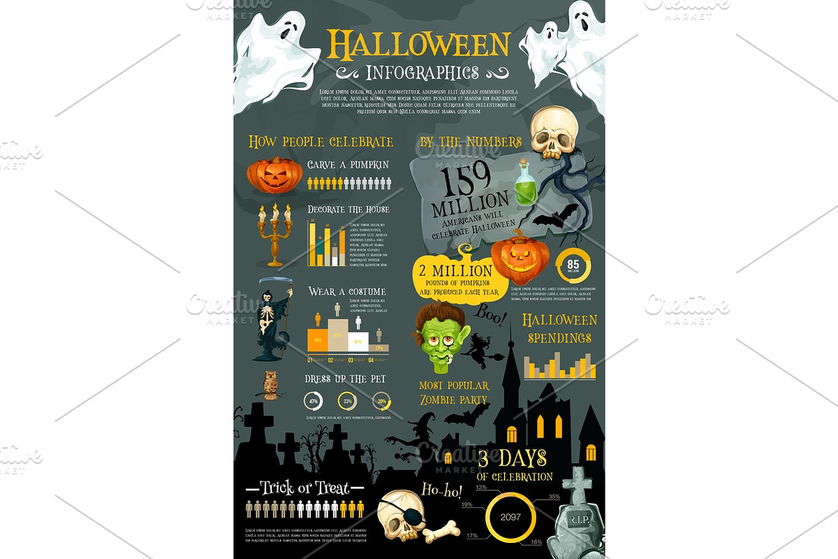 Halloween holiday infographic with graph and chart in Illustrations - product preview 8