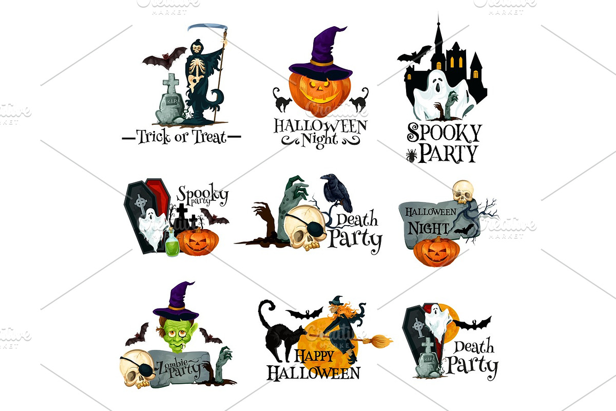 Halloween holiday symbol of pumpkin, ghost and bat in Graphics - product preview 8