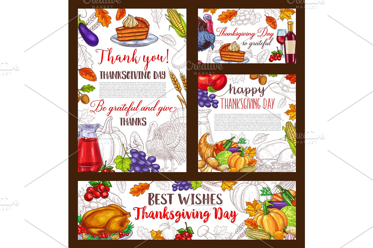 Thanksgiving day sketch vector banner or posters in Illustrations - product preview 8