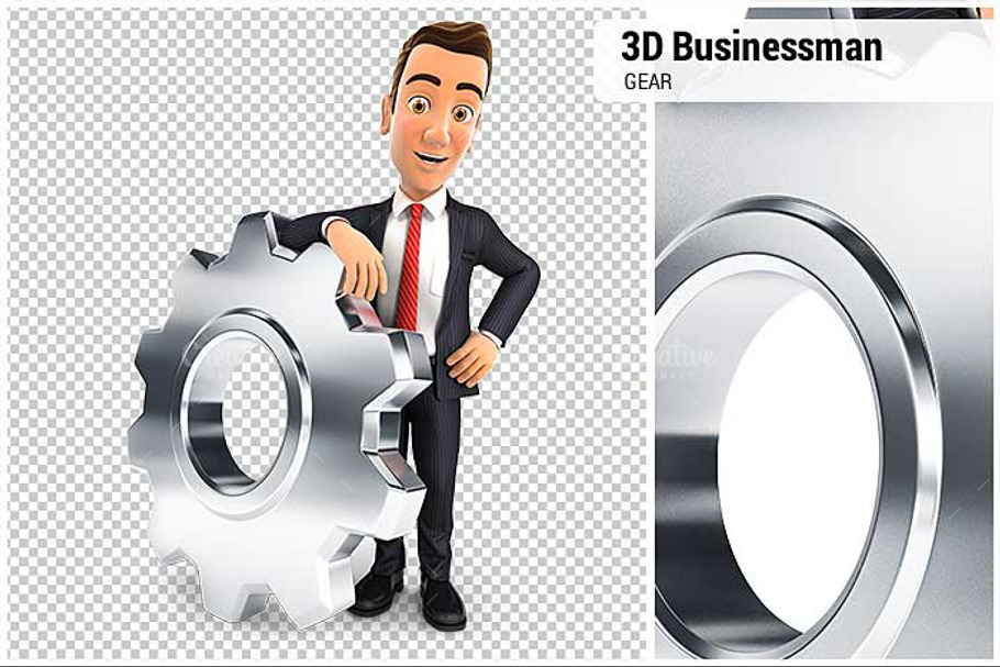 3D Businessman Leaning on a Gear in Illustrations - product preview 8