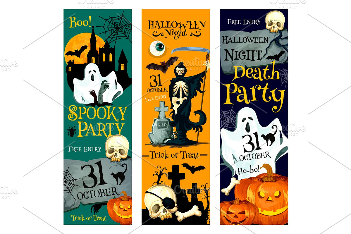 Halloween pumpkin and ghost october holiday banner in Illustrations - product preview 8