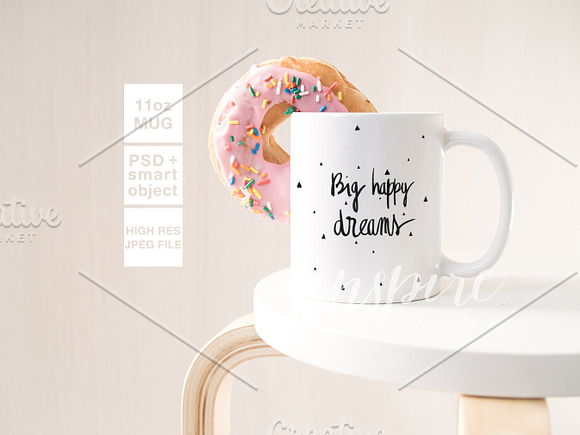 11oz Ceramic Mug Mockup + Donut PSD in Product Mockups - product preview 1