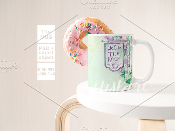 11oz Ceramic Mug Mockup + Donut PSD in Product Mockups - product preview 2