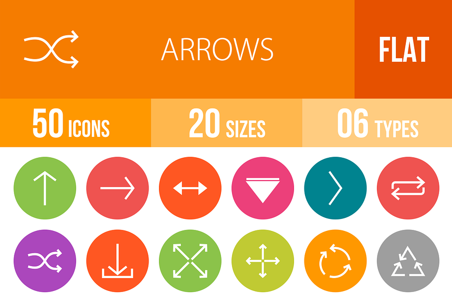 50 Arrows Flat Round Icons