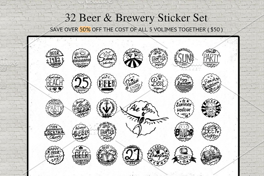 Beer & Brewery Sticker Vintage Set 