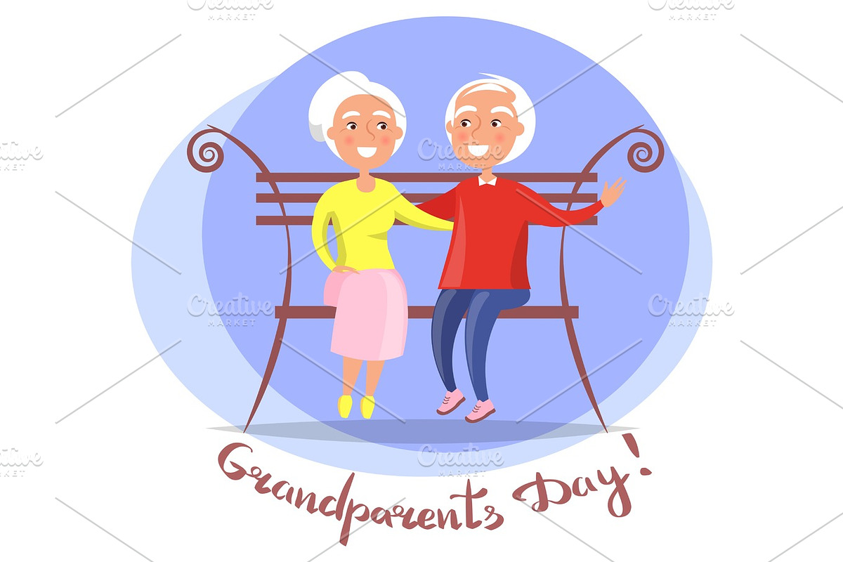 Grandparents Day Senior Couple on Bench Vector in Objects - product preview 8